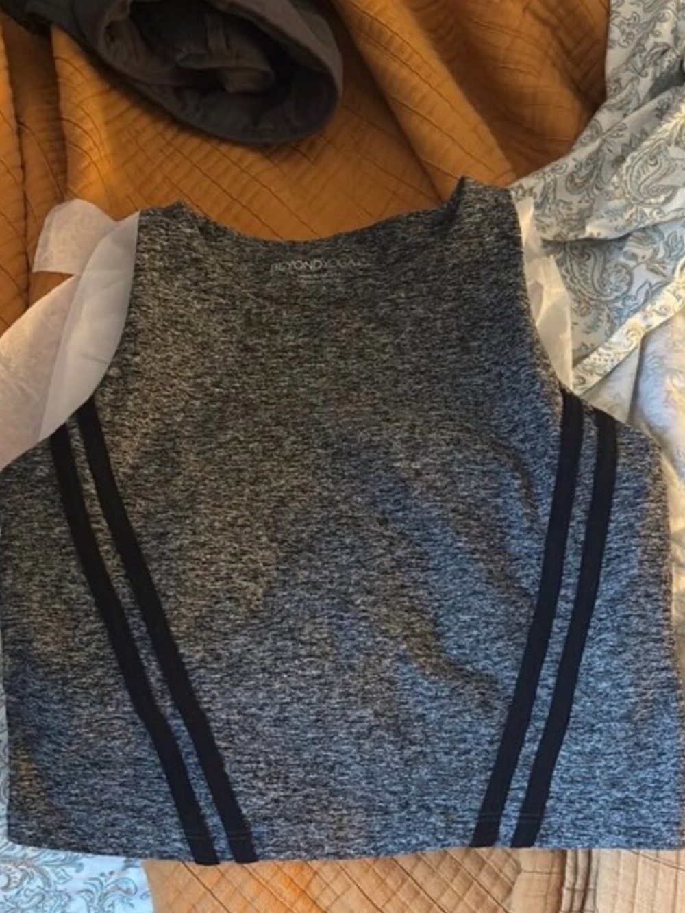 Beyond Yoga Gray Crop Tank with Black Side Stripes